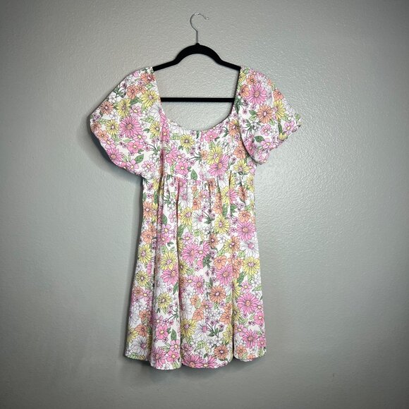 Altar'd State Floral Babydoll Mini Dress Size M Retro Multicolor Puff Sleeve NEW - Picture 5 of 7